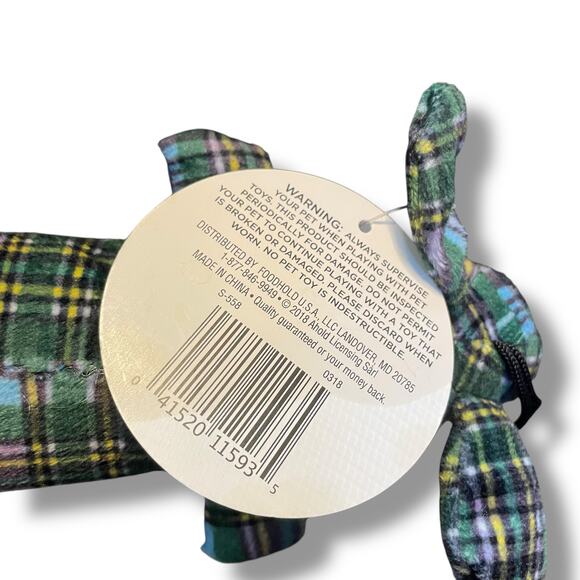 Multipet Dog Squeaky Stuffed Toy Winter Loofa Plush Green Plaid Holiday 11" - Picture 8 of 11